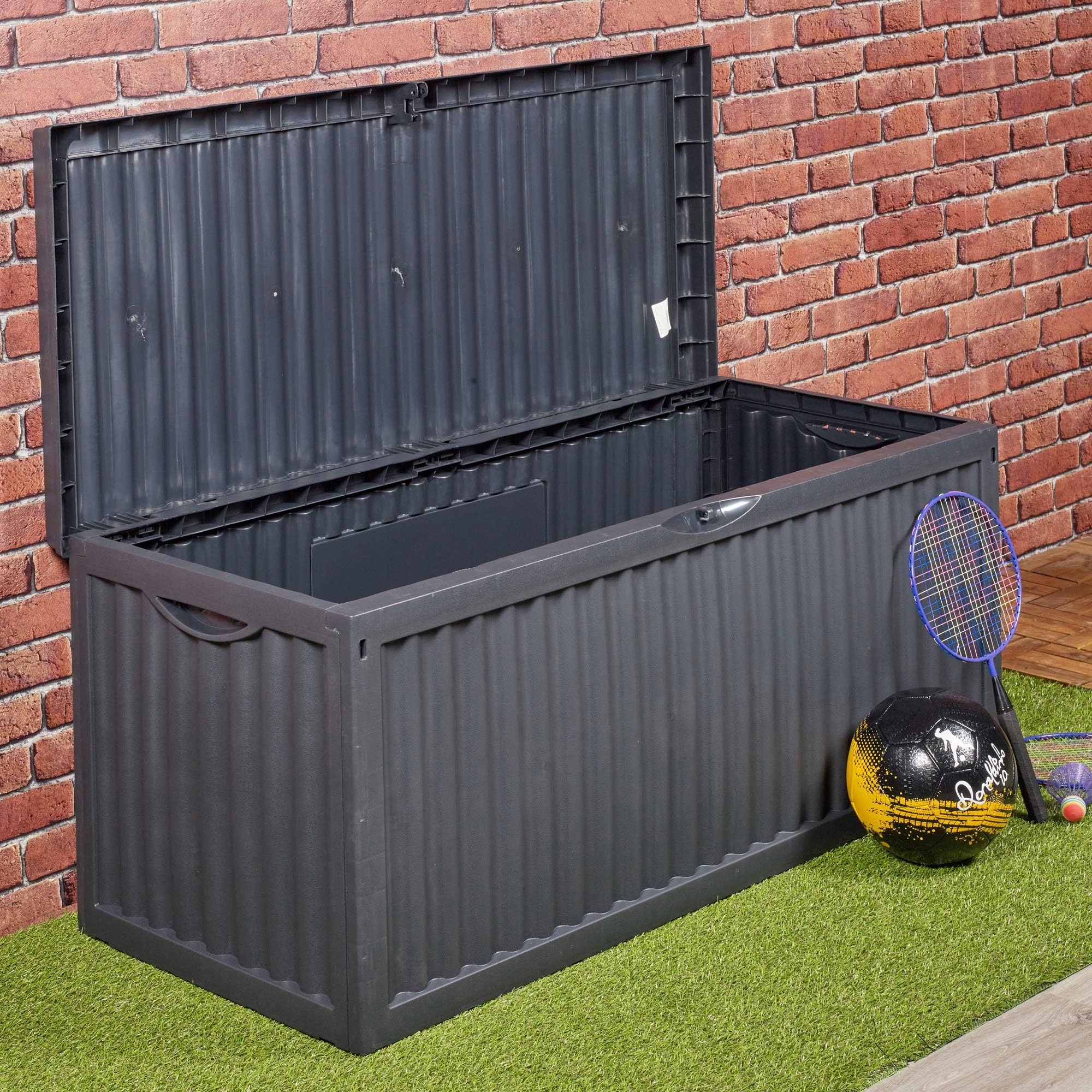 BLACK PLASTIC GARDEN STORAGE BOX LID PATIO SHED UTILITY CUSHION CHEST