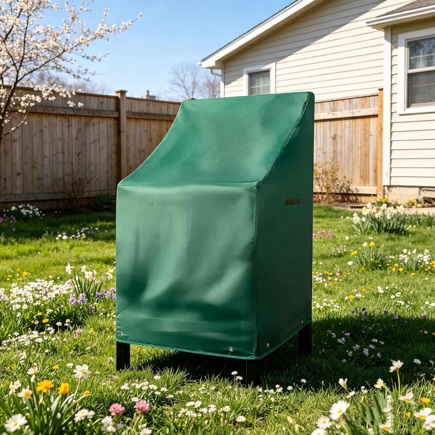 RosieLily High Back Patio Chair Covers Waterproof Heavy Duty Stackable Outdoor Bar Stool Cover Brown Patio Furniture Covers Outside Lounge Deep Seat Lawn Chair Cover, High Back, 1 Pack-Green