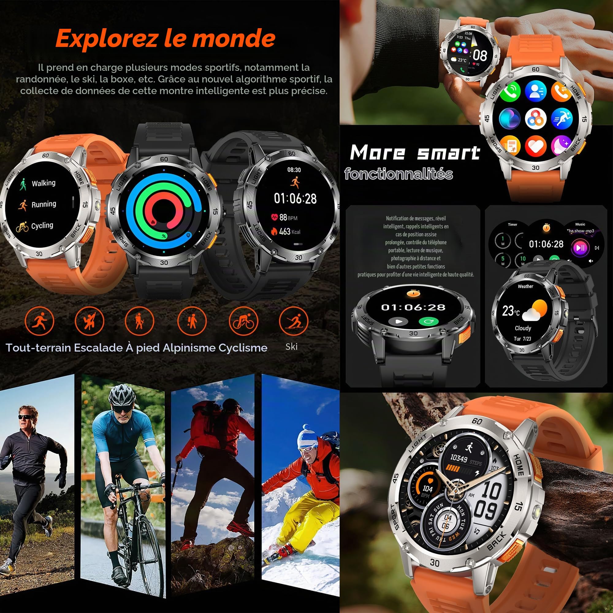 1,53" AMOLED Montre Connectée Homme avec Appel Bluetooth 5,2/Numérotation, Smartwatch Compatible Samsung Huawei Xiaomi Android iOS Podometre GPS Partagé Montre 123 Sports (Argenté)