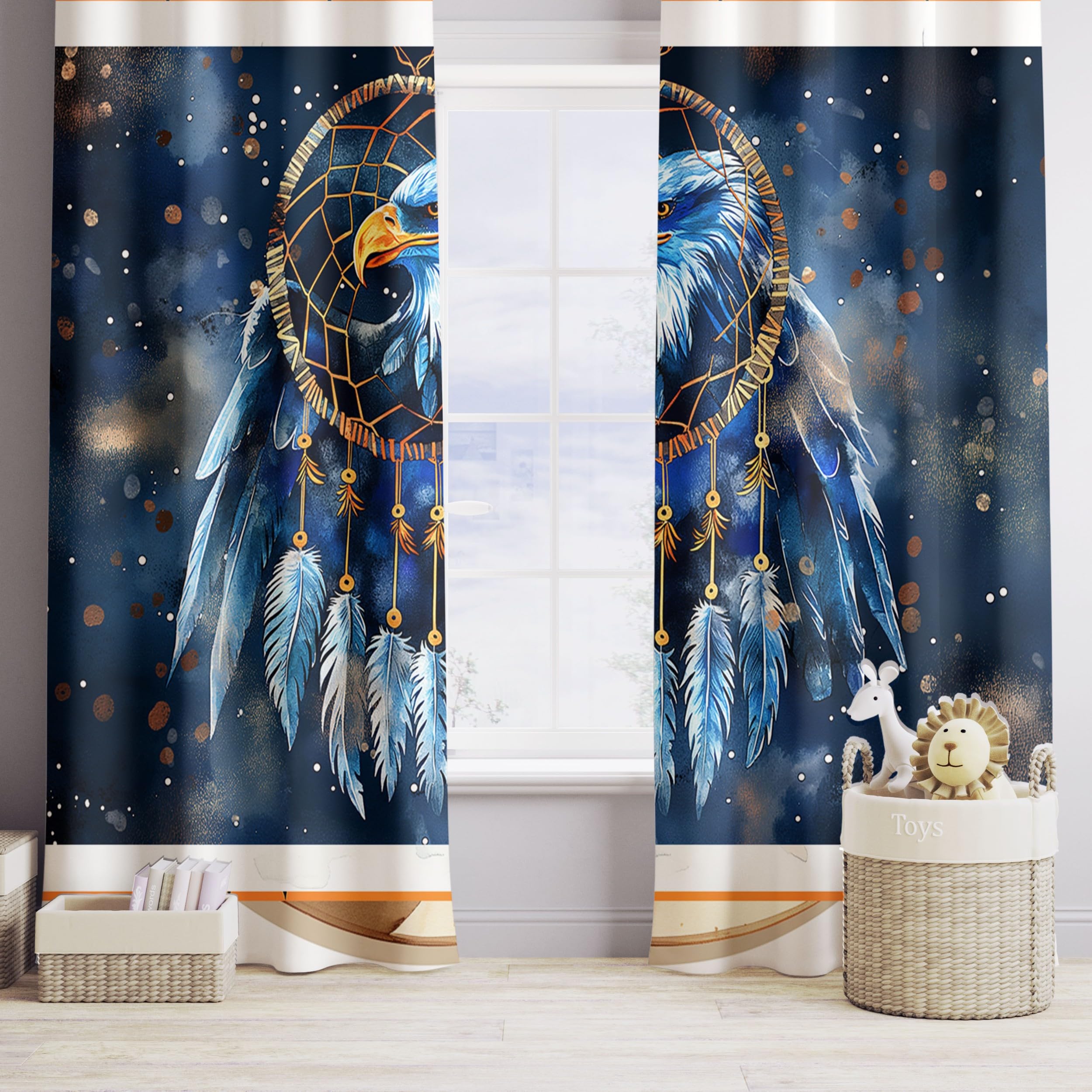 Generisch Blickdicht Vorhang Ösenschal Verdunkelungsvorhang 3D Fantasy-Stil Traumfänger Adler Gardinen Kinderzimmer Wohnzimmer Thermovorhang Polyester Vorhänge 183 x 117 cm 2Er Set