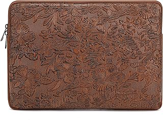 Embossing Floral Pattern PU Leather Laptop Sleeve Case with Pocket for MacBook Pro 14 inch and 14 inch-14.4 inch HP, Lenovo, Dell, ASUS, Acer Notebook Computer (Coffee)