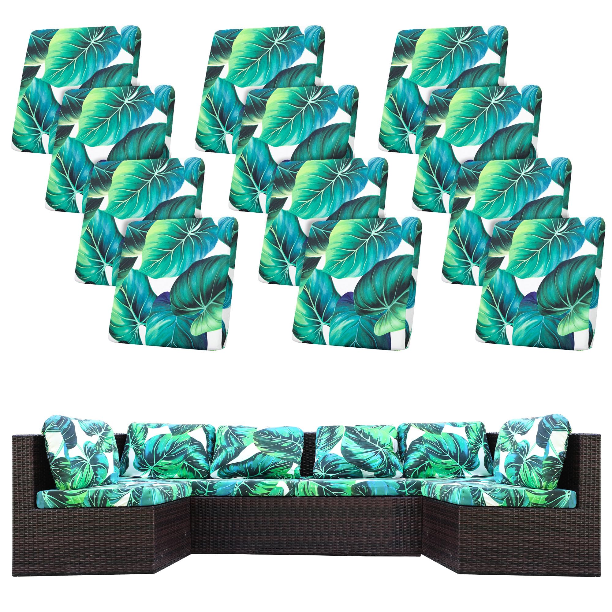 12 Pcs Outdoor Cushion Covers, Patio Sofa Cushion Covers Replacement
