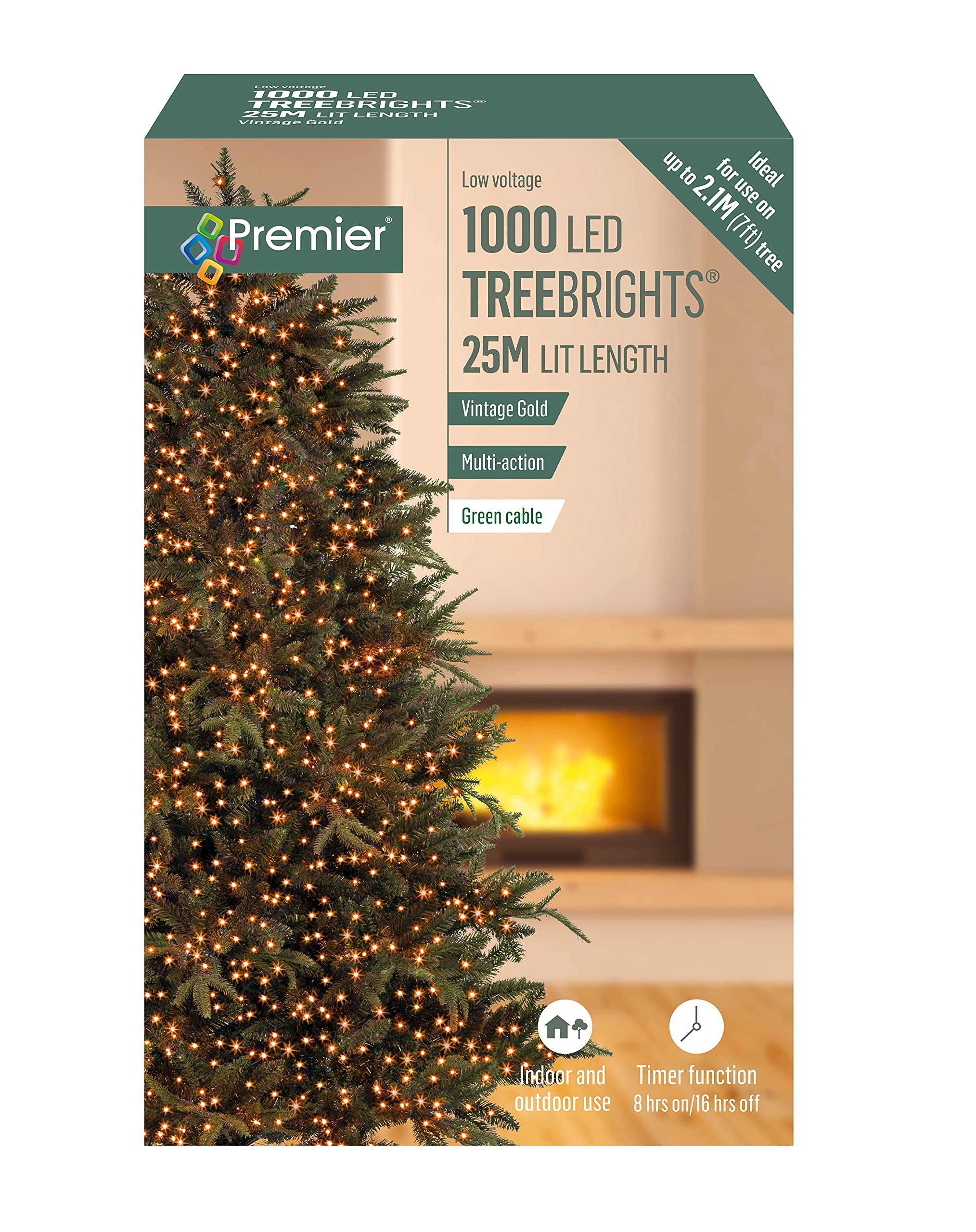 Premier Decorations 1000 Vintage Gold LED Treebrights with Multi Action ...