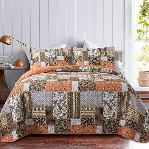 Vista 22 de TWINRUN Colchas de algodón tamaño Queen, colchas ligeras de tamaño Queen para cama, suave, reversible, a cuadros, floral, juego de ropa de cama