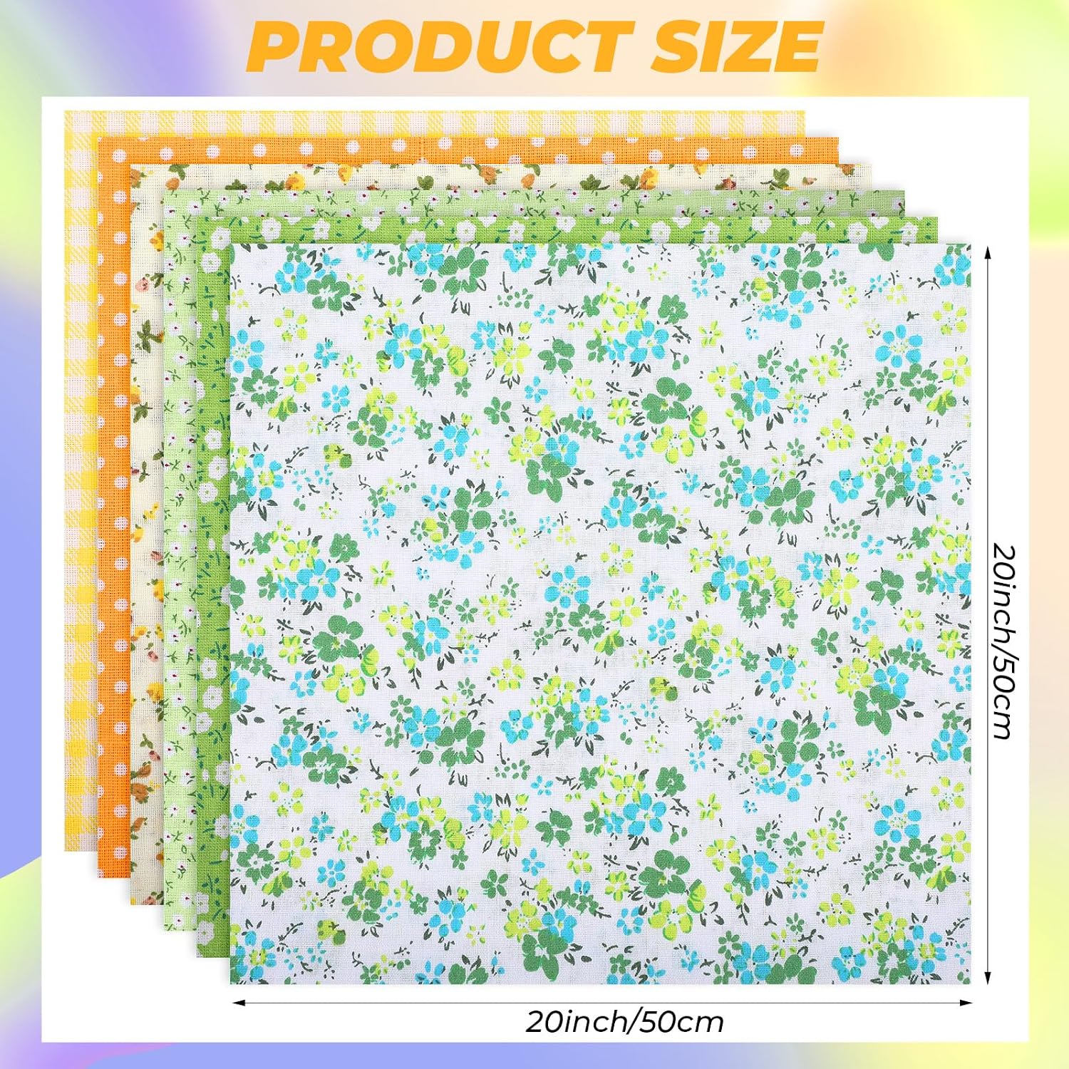 Gilprop 28 Pcs 20 x 20 Inch Cotton Fabric Squares for Quilting Craft, Fat Quarters Fabric, Floral Printed Cloth, Multicolor Fabrics for Quilting Sewing DIY Scrapbooking Patchwork(Yellow,Green)