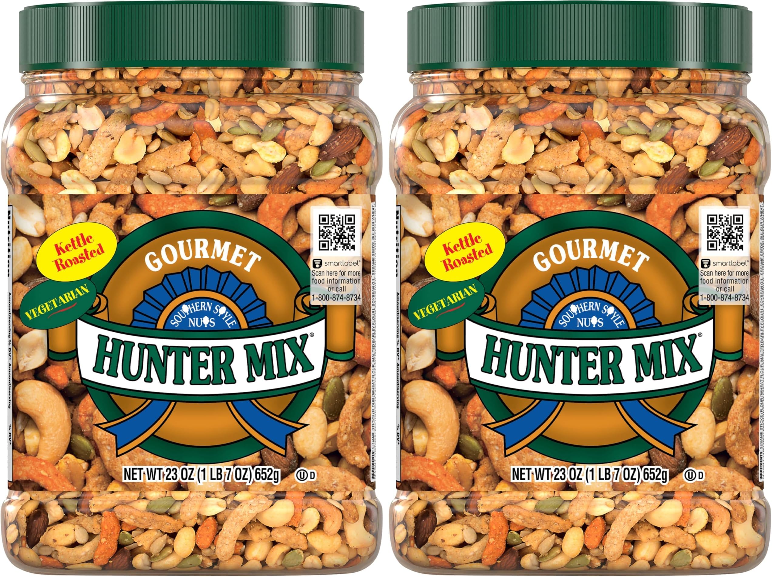 Southern Style Nuts Gourmet Hunter Mix, 23 Ounces, Sesame Sticks, Peanuts, Sunflower Kernels, Almonds, Cashews, and Pepitas (Pack of 2)