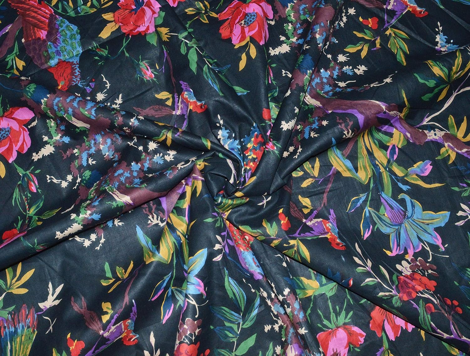 Vedant Designs Hand Block Print Fabric Dressmaking 100% Cotton Material Indian Sewing (Black, 5 Yard)