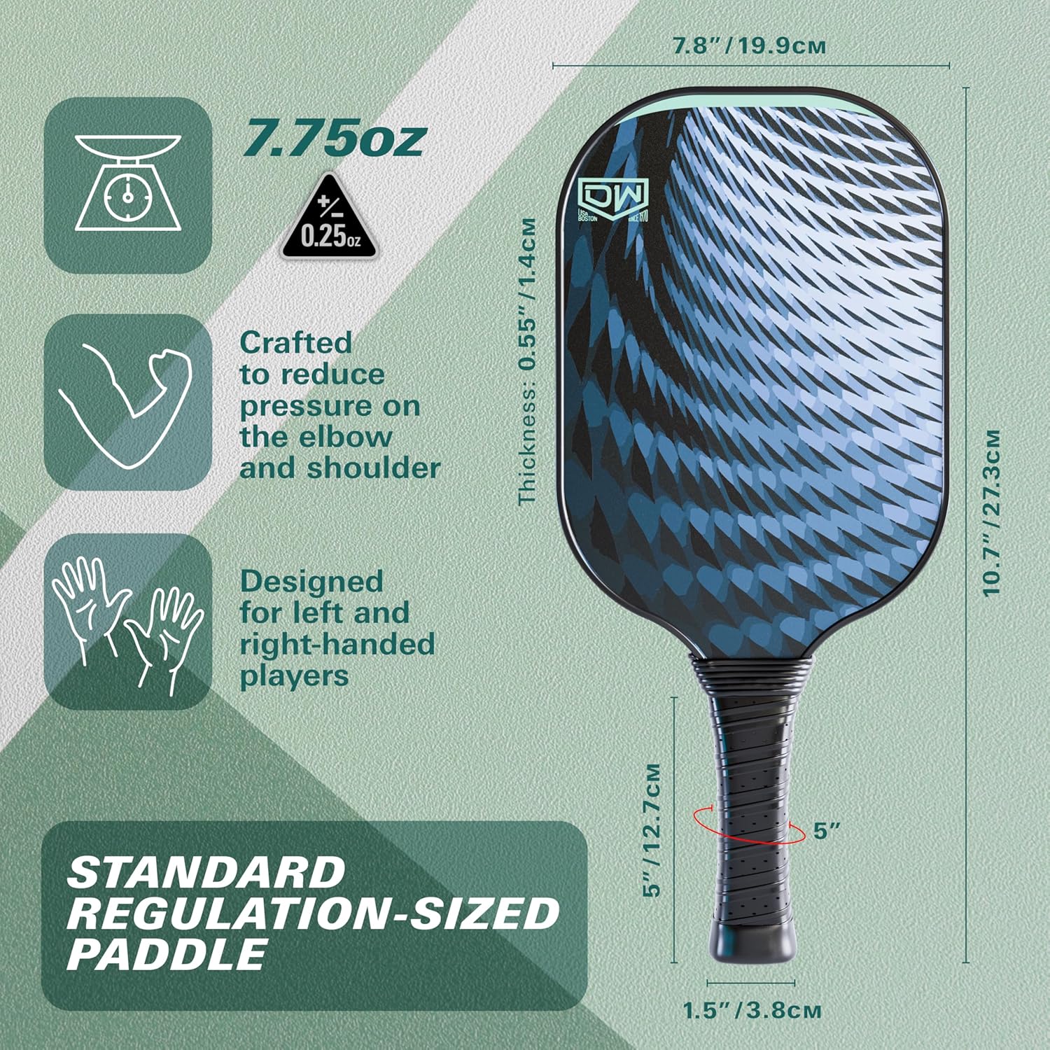 DW Tornado Pickleball Paddle – Carbon Fiber Frame, Polypropylene Honeycomb Core, Lightweight with Comfortable Grip, Versatile for All Skill Levels, Ideal for Both Indoor and Outdoor Games
