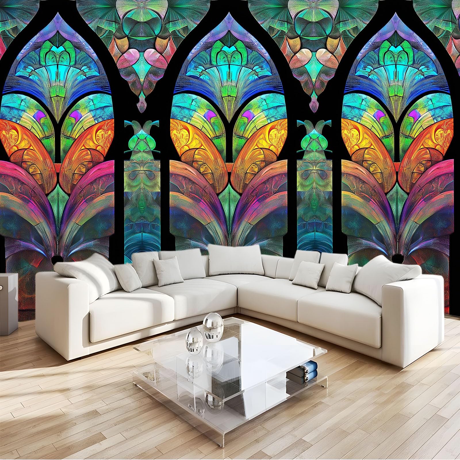 Fototapeta Gothic Glass Fantazyjny łuk 500 x 280 cm Fototapeta - Dekoracja Plakat Sztuka Tapeta Nowoczesna Ściana do Domu Biura Sypialnia Salon, Kolor