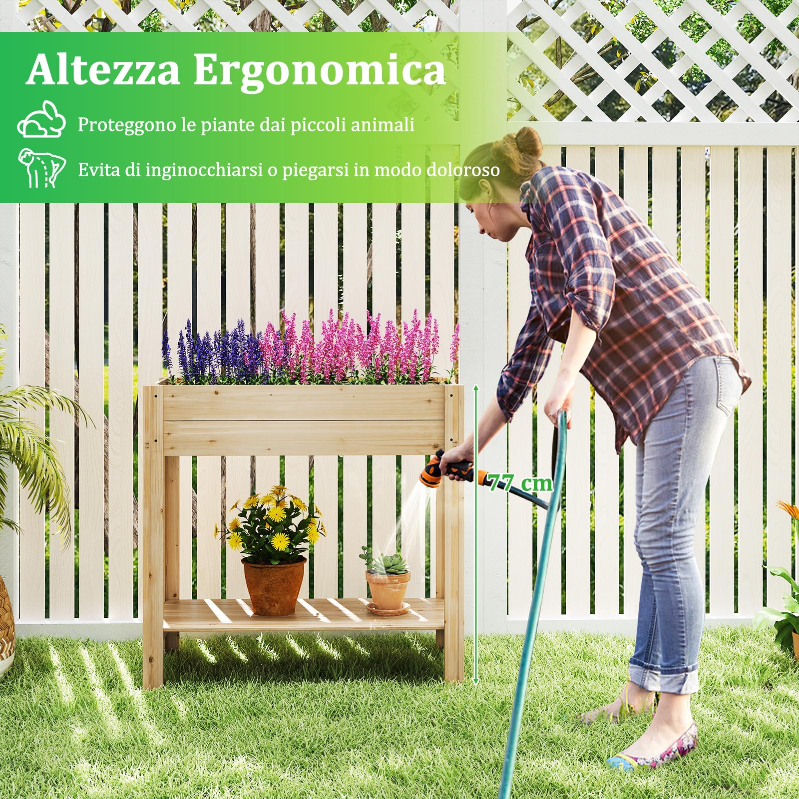 COSTWAY Fioriera Elevata con Base a Doghe e Ripiano Inferiore | Orto Elevato in Legno Massello per Fiori, Erbe e Verdure da Giardino, Cortile e Patio, 81 x 38 x 77 cm