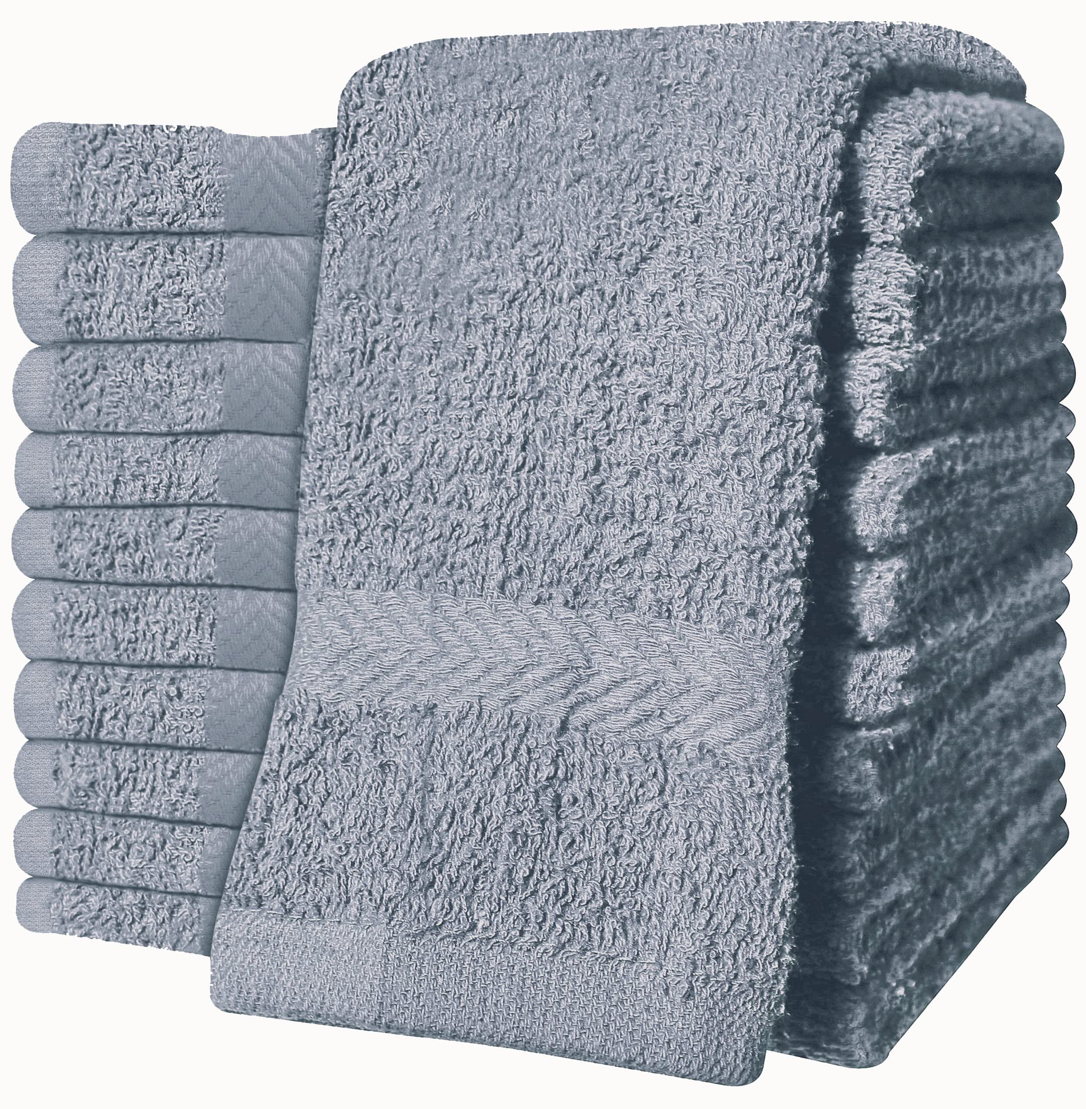 QCS Towels – 12 Pack Washcloths Set 30 x 30 cm, 100% Cotton Super Absorbent & Quick Dry Flannel Face Cloths, Fade Resistant and Soft Feel Fingertip Towels (Grey)