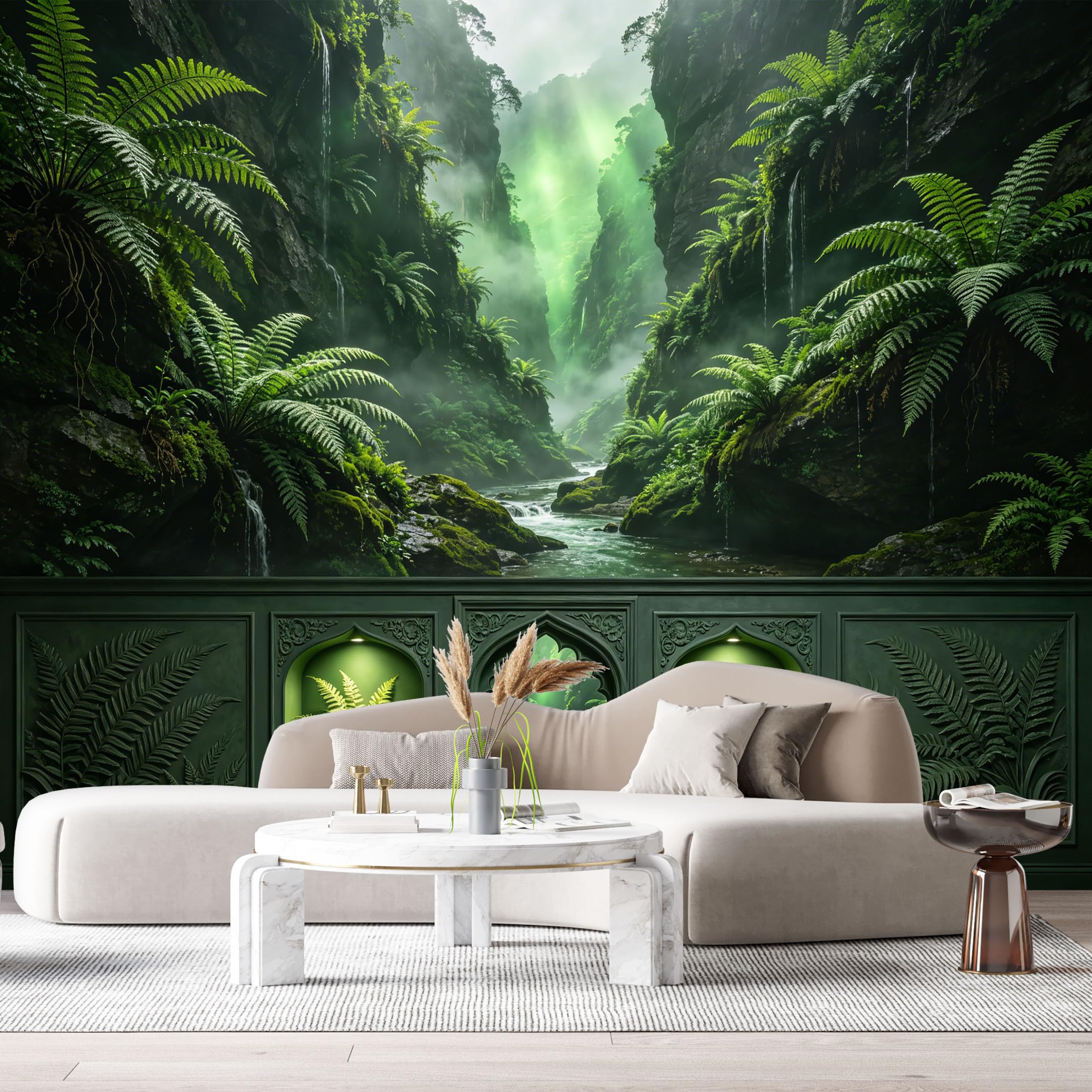 Custom Size Wall Murals Jungle Tropical Canyon Waterfall Botanical 3D Trompe L'Oeil SelfAdhesiveWall Fabric Removable Wallpaper Wall Decor for Living Room Bedroom Bathroom