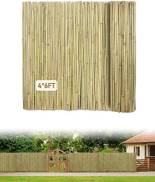 Natural Bamboo Fencing, Rolled Bamboo Privacy Fence 4 ft H x 6 ft L x 0.7 in D,Decorative Bamboo Fence Screen for Garden, Backyard, Balcony, Patio, Pool Side