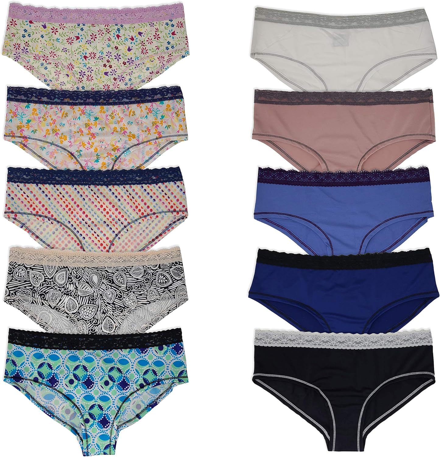 Sexy Basics Women’s Bikini Brief Lace Panties | Ultra-Smooth Micro Fiber Nylon Spandex Hi Cut Bikinis-Pack of 10 - Image 5