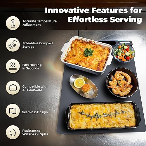 Miniatura 8 de OMEO Placa de cocción portátil de inducción única de 1800 vatios con sensor LCD táctil y bandeja de calentamiento eléctrica gris con 3 ajustes de