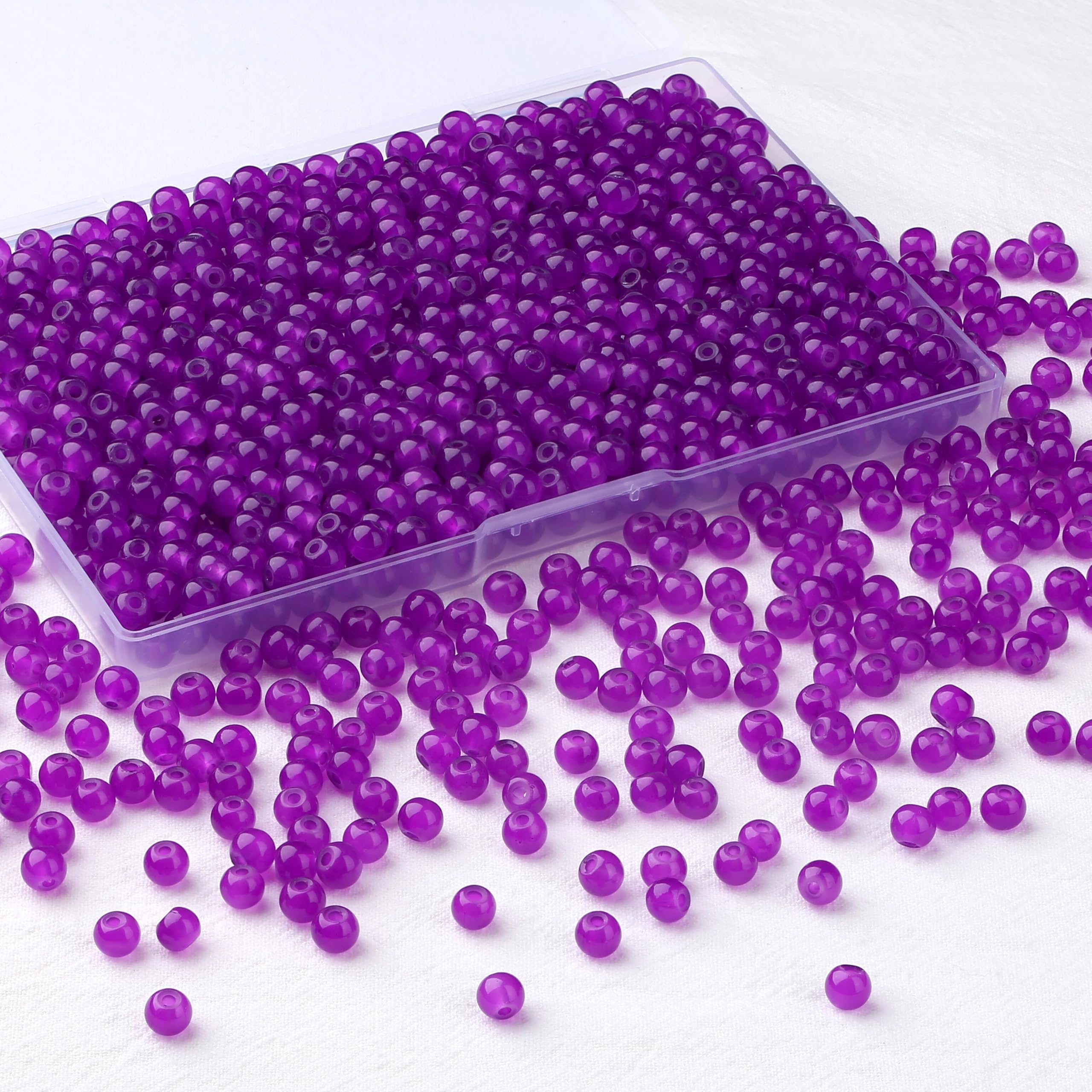 QINJIEJIE 500pcs Purple Glass Beads for Bracelets 6mm Round Beads for Jewellery Making Kit and Bracelets Necklace DIY Crafts Single Colour Bead with Storage Box for Beginners (Purple)