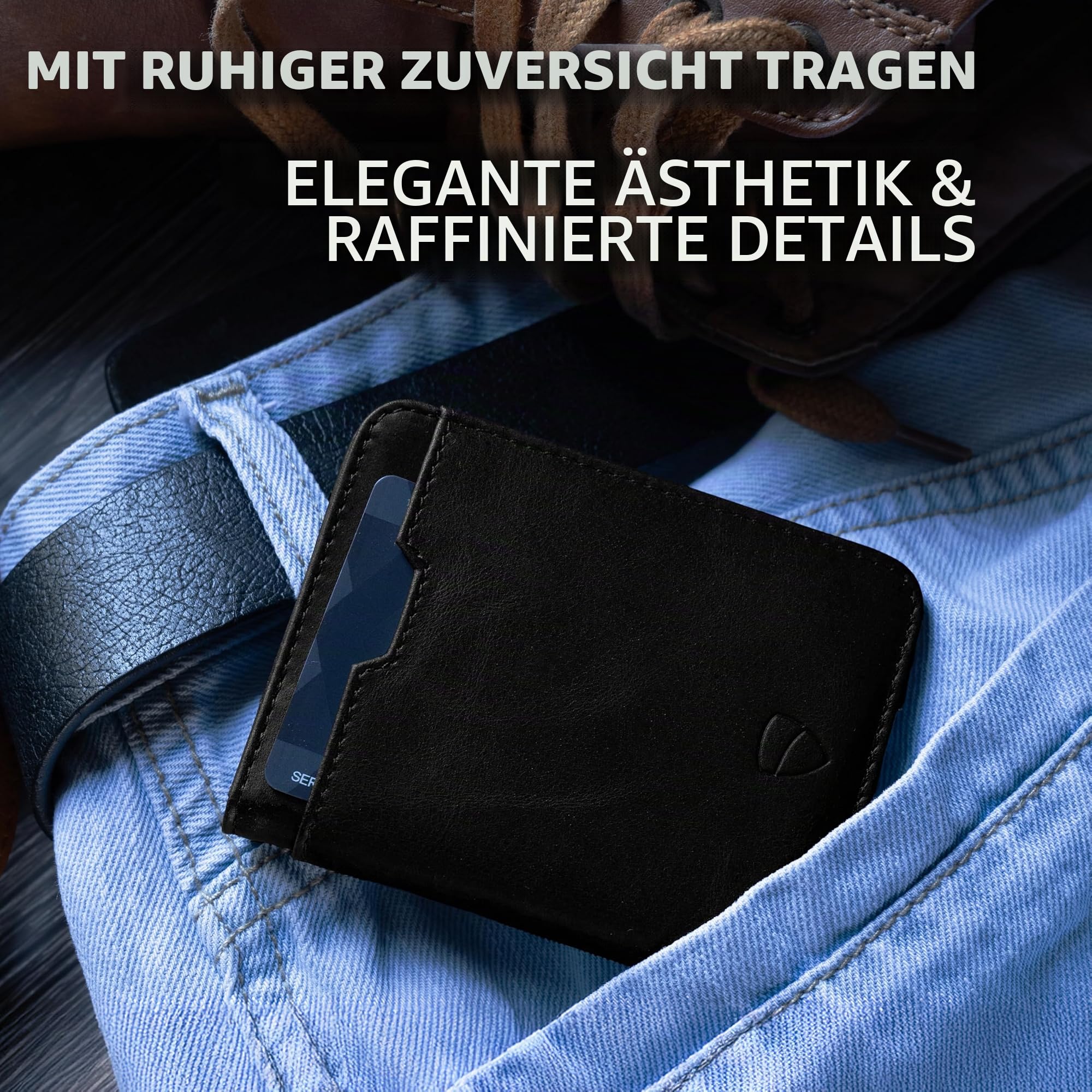Vaultskin City Slim Leder Geldbörse Herren, Mini Portmonee, RFID (Schwarz) | Minimalistischer Geldbeutel und Wallet, 9 Karten, Euro-Scheine passen ungefaltet, Schutz vor unbefugtem Auslesen, Geschenkbox