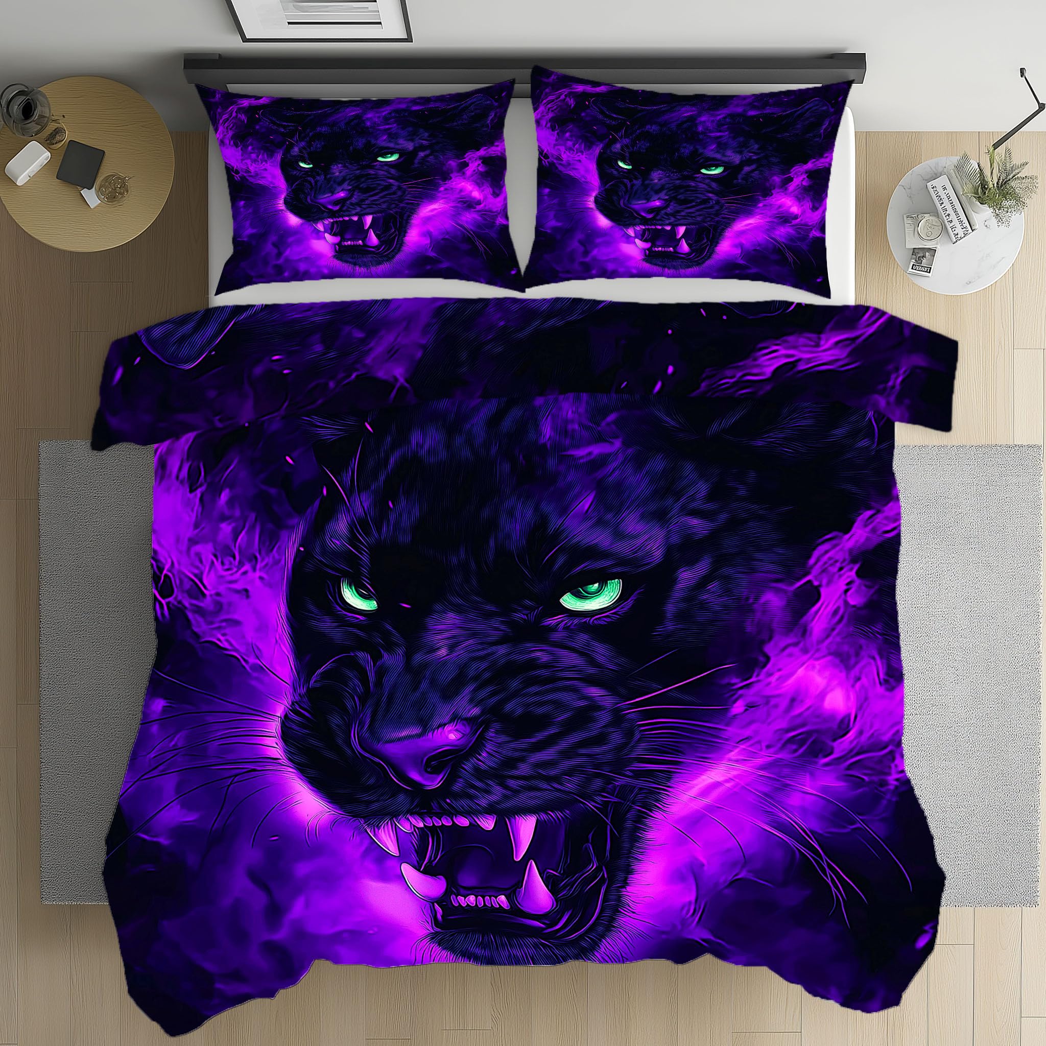 Housse de couette léopard violet pour une décoration de chambre adulte moderne