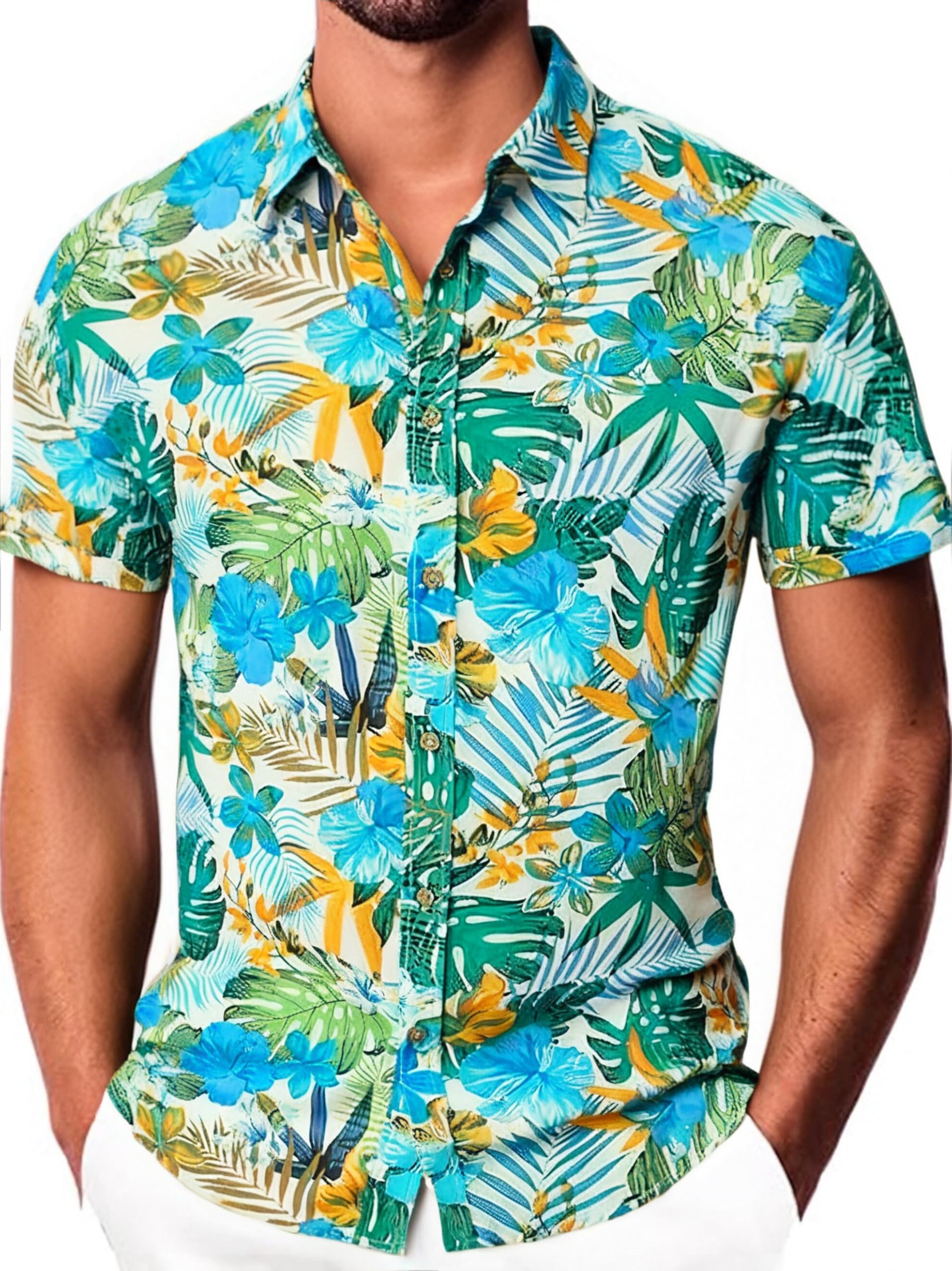 Damipow Mens Unique Pattern Hawaiian Shirt Beach Tropical Button Up Shirts Vacation Cruise Hawaii Summer Clothes