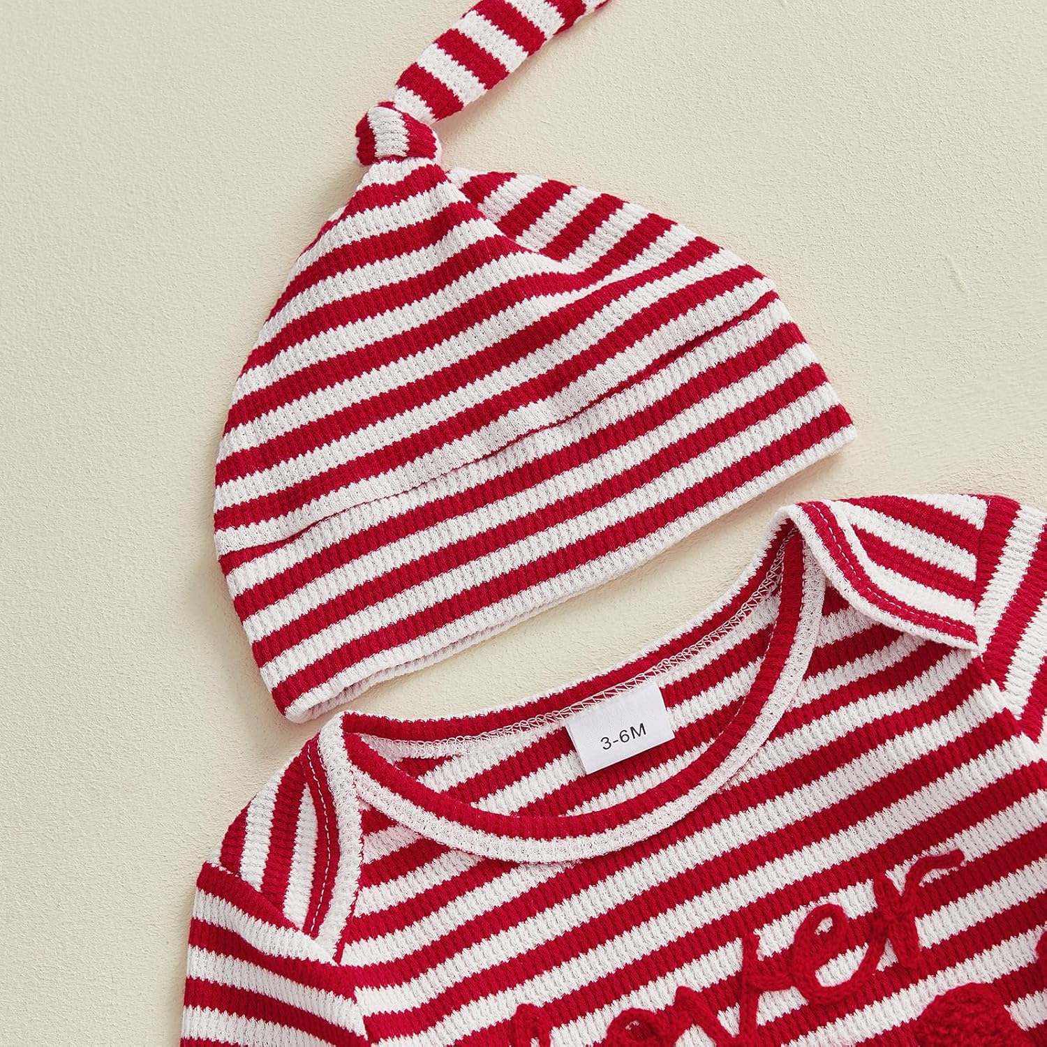 3pcs Valentine's Day Baby Boy Outfit Lover Boy Embroidery Striped Long Sleeve Romper Pants Hat Clothes Set - Image 4