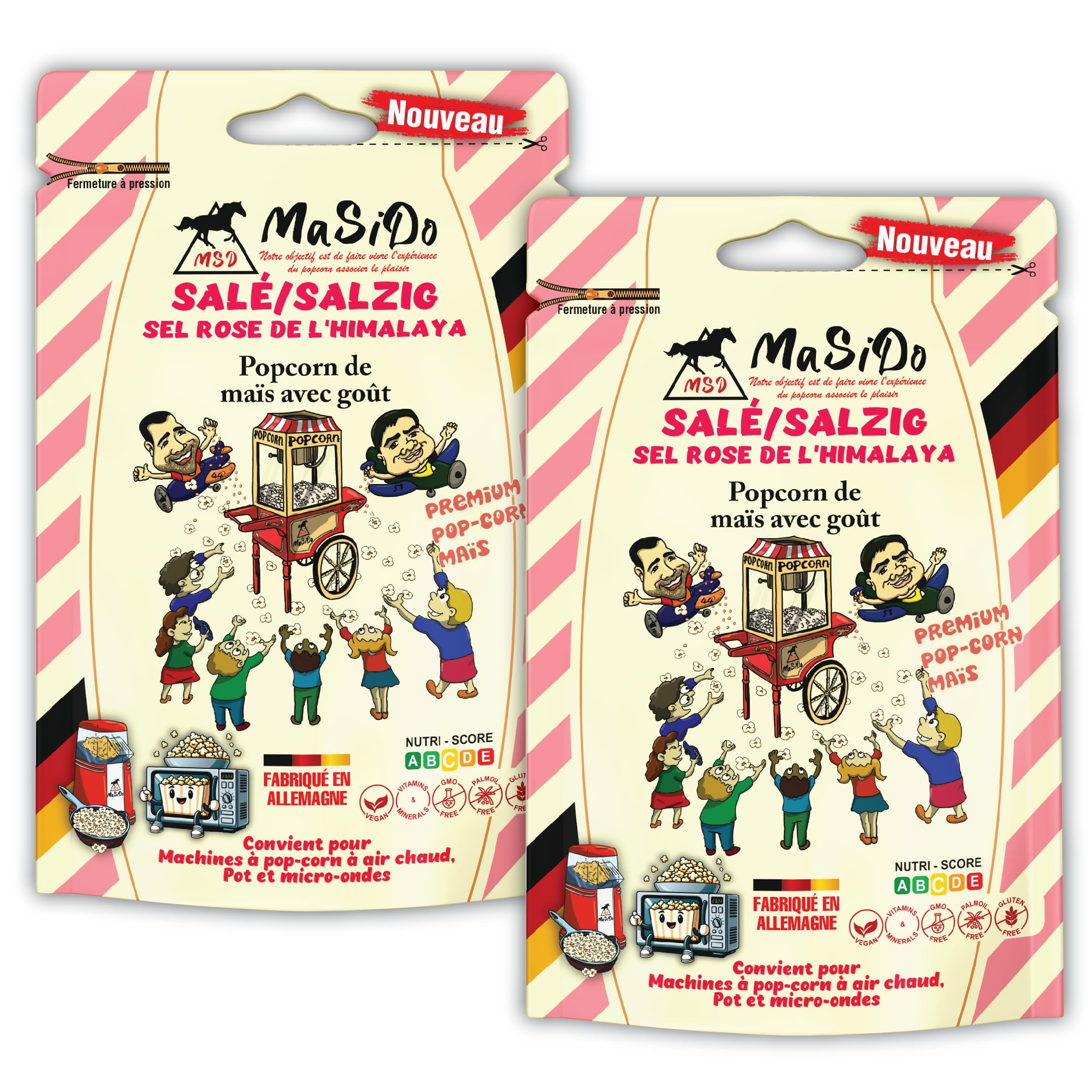 MSD MaSiDo maïs à pop-corn premium salé d'Allemagne avec sel de l'Himalaya, maïs Butterfly en pack économique, sans OGM, végétalien, sans gluten, sans lactose (2x 0,5 kg paquet salé)