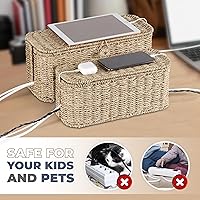 Vista 5 de 2-Pack Large Cable Management Box, Natural Rattan Cable Cord Organizer Boxes for Power Strip – 2 Open Slots Cords Hider Box for TV Wires, Computer