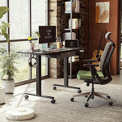 Miniatura 2 de FEZIBO Escritorio eléctrico de altura ajustable con cajón, tablero de 48 x 24 pulgadas, marco negroparte superior negra