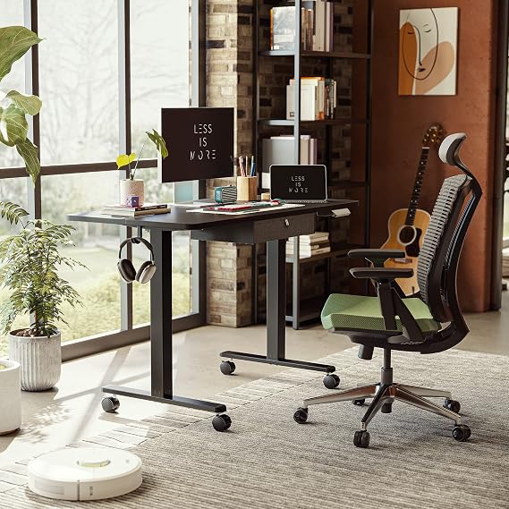 FEZIBO Standing Desk with Drawer: 48 x 24, Electric Height Adjustable with Storage, Ideal for Home Office as an Ergonomic Computer Desk, Black
