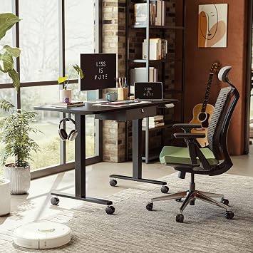 FEZIBO Standing Desk with Drawer: 48 x 24, Electric Height Adjustable with Storage, Ideal for Home Office as an Ergonomic Computer Desk, Black