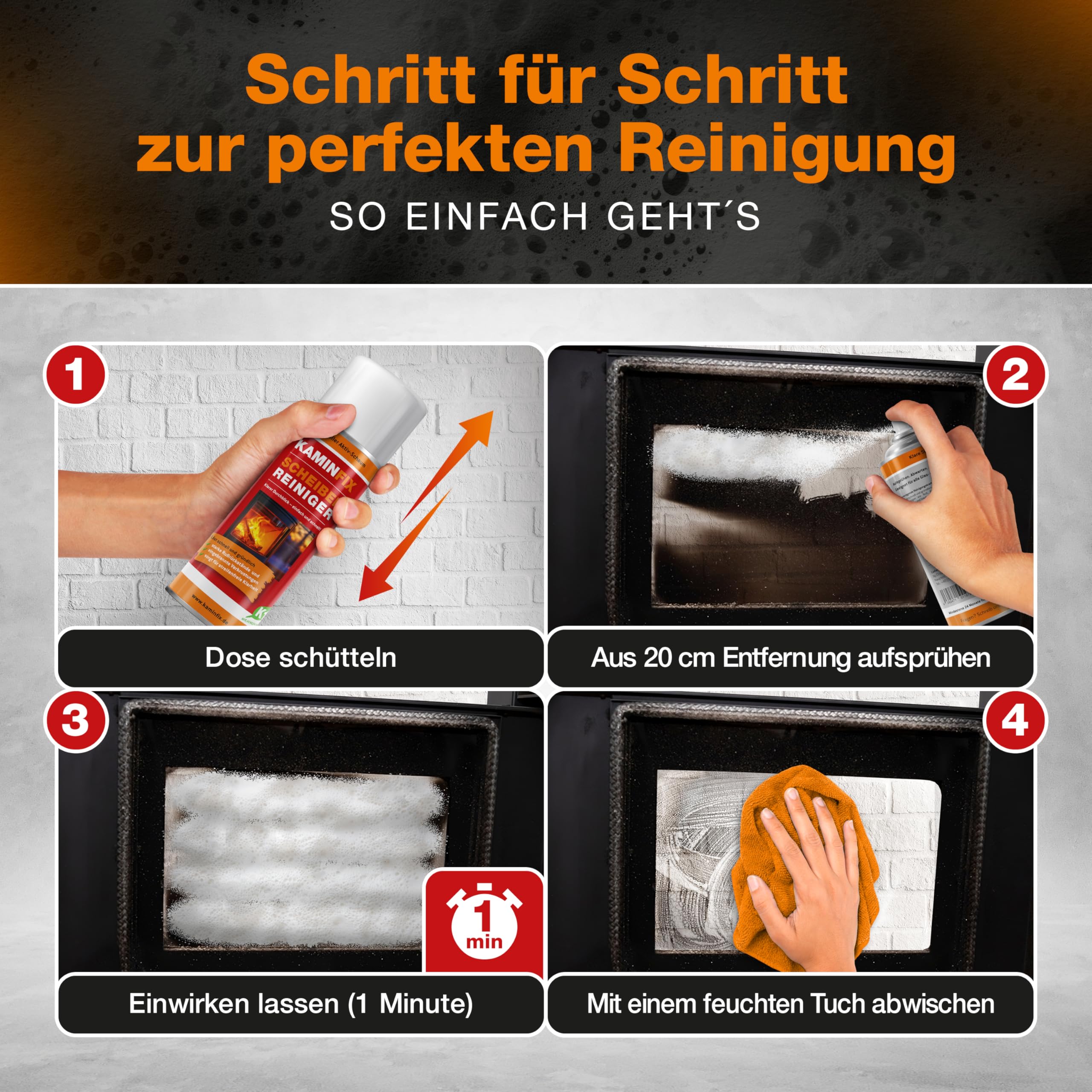 Kaminscheibenreiniger - Kraftvoller Kaminglasreiniger & Ofenglasreiniger für porentiefe Sauberkeit auf Glas & Metalloberflächen - Kaminglasreiniger extra stark - Kaminreiniger (1x400ml Dose)