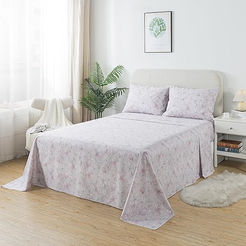 FADFAY Juego de sábanas de tamaño King con estampado floral rosa, de algodón percal, estilo vintage, color rosa y azul oscuro, con estampado de FADFAY Juego de sábanas de tamaño King con estampado floral rosa, de algodón percal, estilo vintage, color rosa y azul oscuro, con estampado de