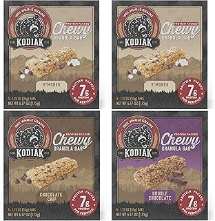 Chewy Granola Protein Snack Bars Variety Pack, S'mores, Chocolate Chip, Double Chocolate, High Protein, 100% Whole Grains, Pack of 4 (20 bars total)