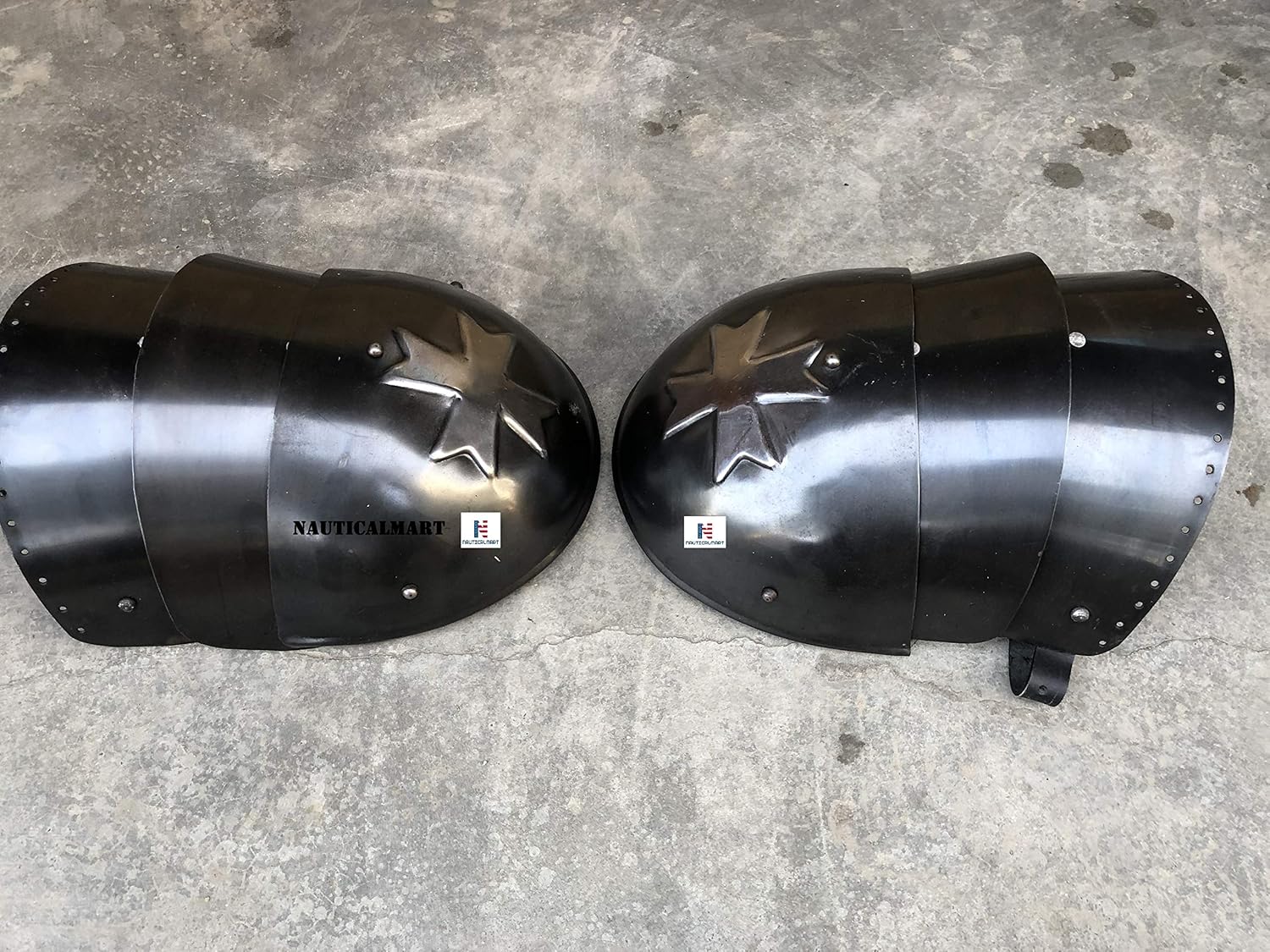 Nautical-Mart Medieval Crusader Steel Pauldrons Shoulder Armour Black One Size