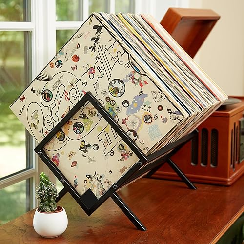 Miniatura 5 de MODERN VINYL Estantes de almacenamiento de discos de vinilo - Soporte de discos de vinilo de fácil montaje 100 LP | Elegante soporte de LP negro