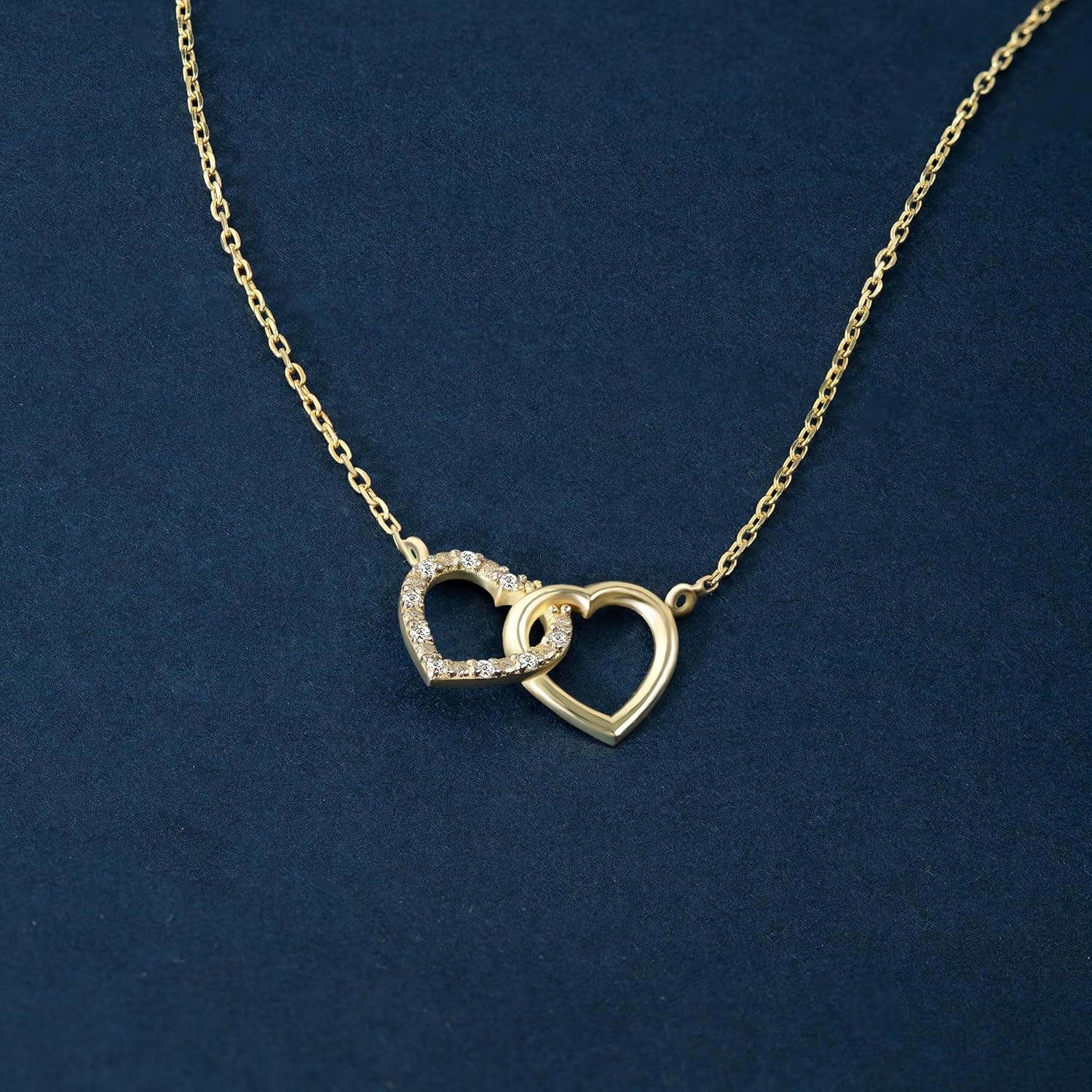 Gelin Diamond Double Hearts Necklace in 10K or 14K Solid Gold and 18kt Gold Over Sterling