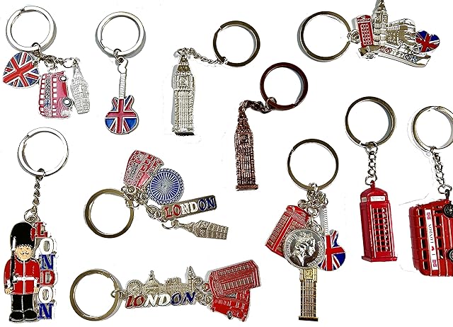 10 x Best Mix of Great British Keyrings London Icons Union Jack Brelock UK Souvenir Metal Key Rings by Sale2Save