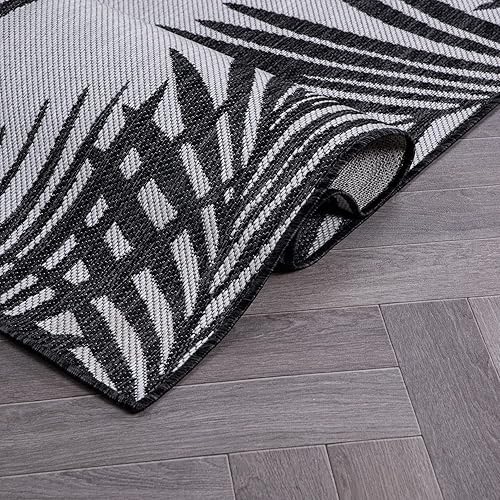 Miniatura 5 de Rugshop Alfombra plana texturizada con hojas de palmera tropicales, fácil limpieza, para exteriores, terraza, patio, patio trasero,