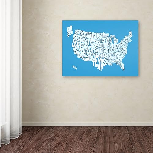 Miniatura 3 de Trademark Fine Art Azul-USA States - Mapa de texto de Michael Tompsett Canvas Artwork, 30 x 47 pulgadas