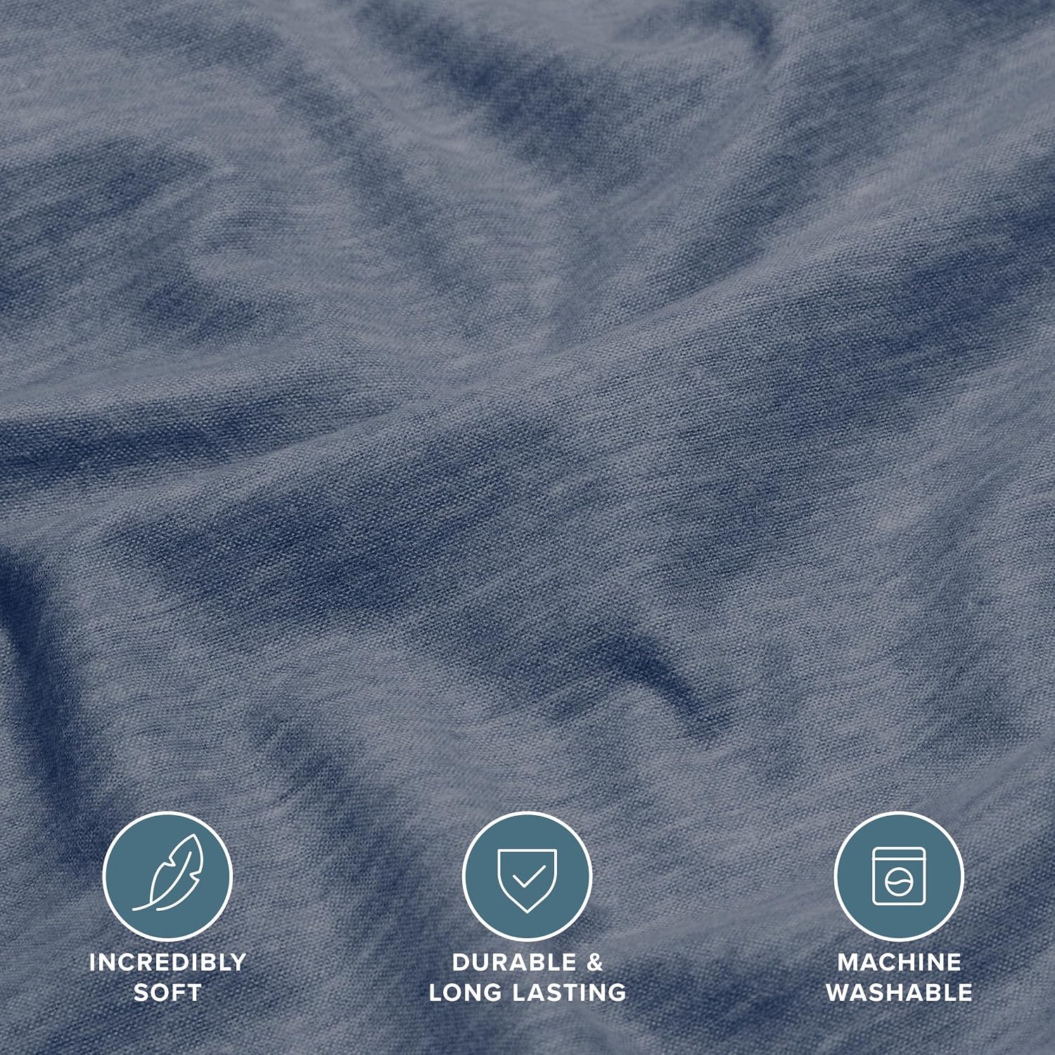 Bare Home Flannel Sheet Set 100% Cotton, Velvety Soft Heavyweight - Double Brushed Flannel - Deep Pocket (Queen, Heathered Indigo)