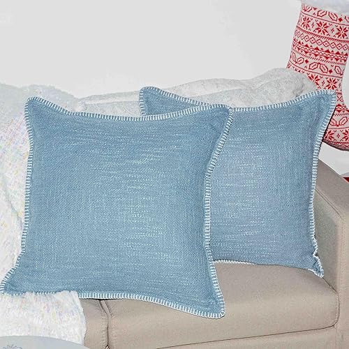 Miniatura 8 de Juego de 2 fundas de almohada de 12 x 20 pulgadas con ribete cosido a mano, de lino y algodón, para decoración del hogar, para sofá, dormitorio,