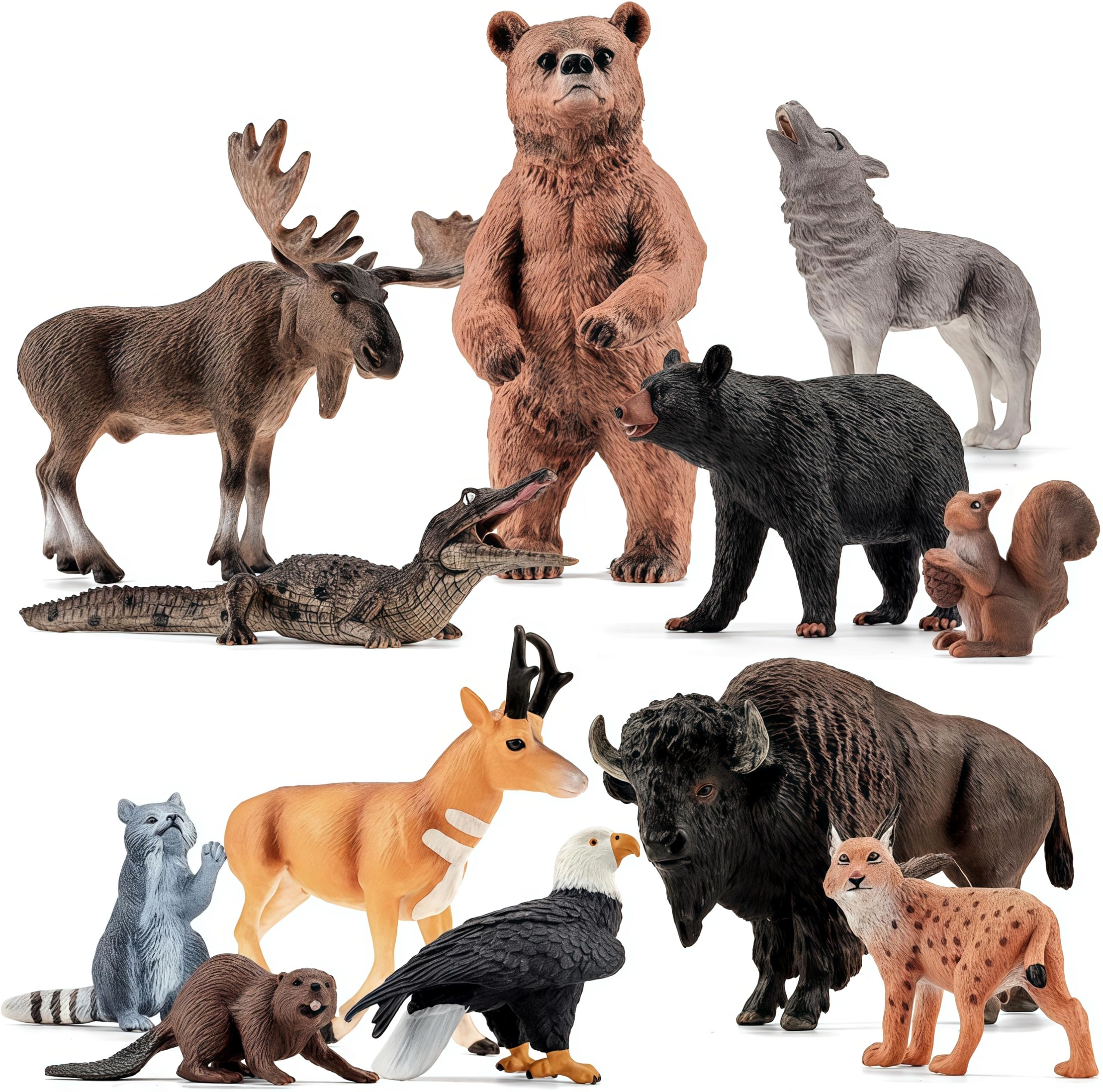 12PCS Solid North American Woodland Forest Animal Figurines Set