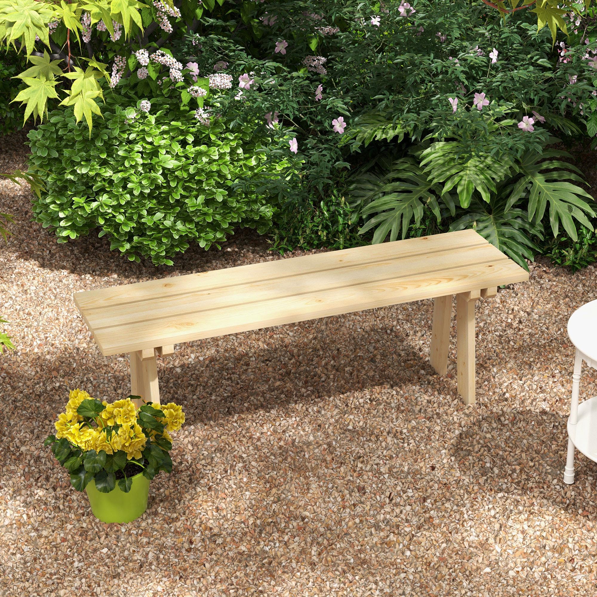 Outsunny Banco de Jardín de Madera 2 Plazas 130x38x45 cm Natural | Carga 220 kg, Banco de Exterior, para Patio Terraza Piscina