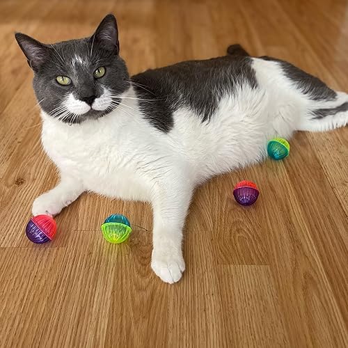 Miniatura 4 de SPOT Shimmer Balls - Juguetes para gatos Las bolas divertidas con sonido de sonajero son perfectas para golpear y batear, juguetes coloridos para