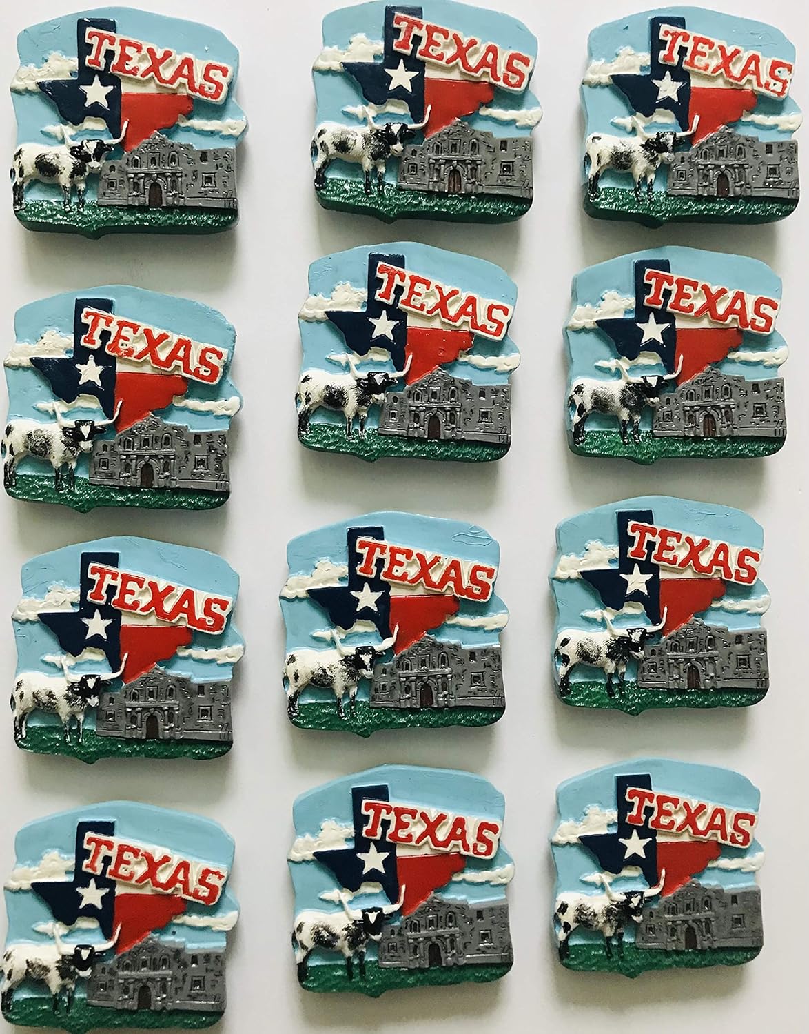 Texas Souvenir Fridge Magnets Set of 12 Pcs Bundle Pack - Texas Armadillo - Texas Flag - Texas Map with Alamo Design (Texas Flag Design)