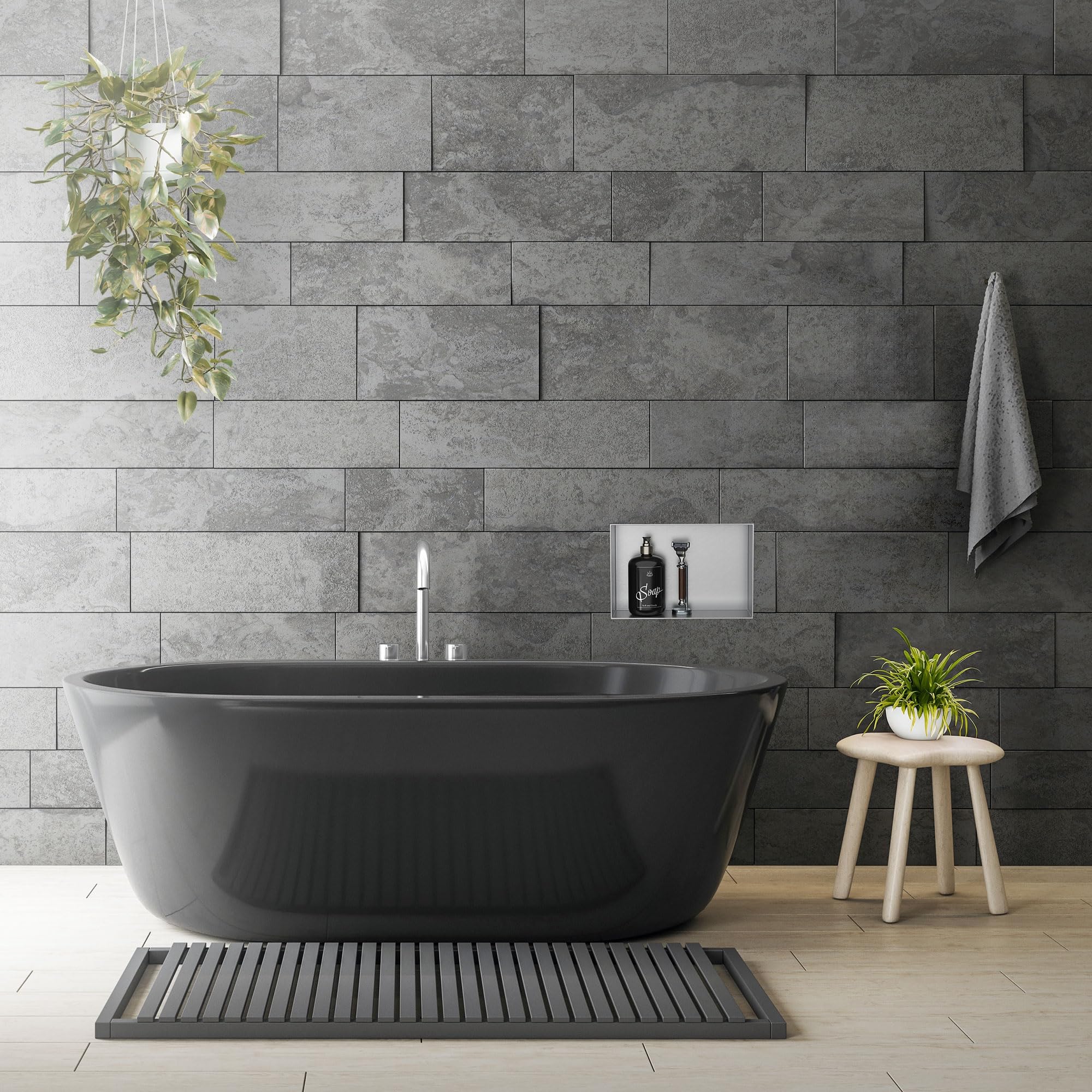 LuxeBath Nicho de Ducha de Acero Inoxidable 20x30x10cm cm Plata Marco de Pared sin Borde Empotrado Estante Integrado Instalación Flexible para Almacenamiento Organizador de Utensilios para Baño