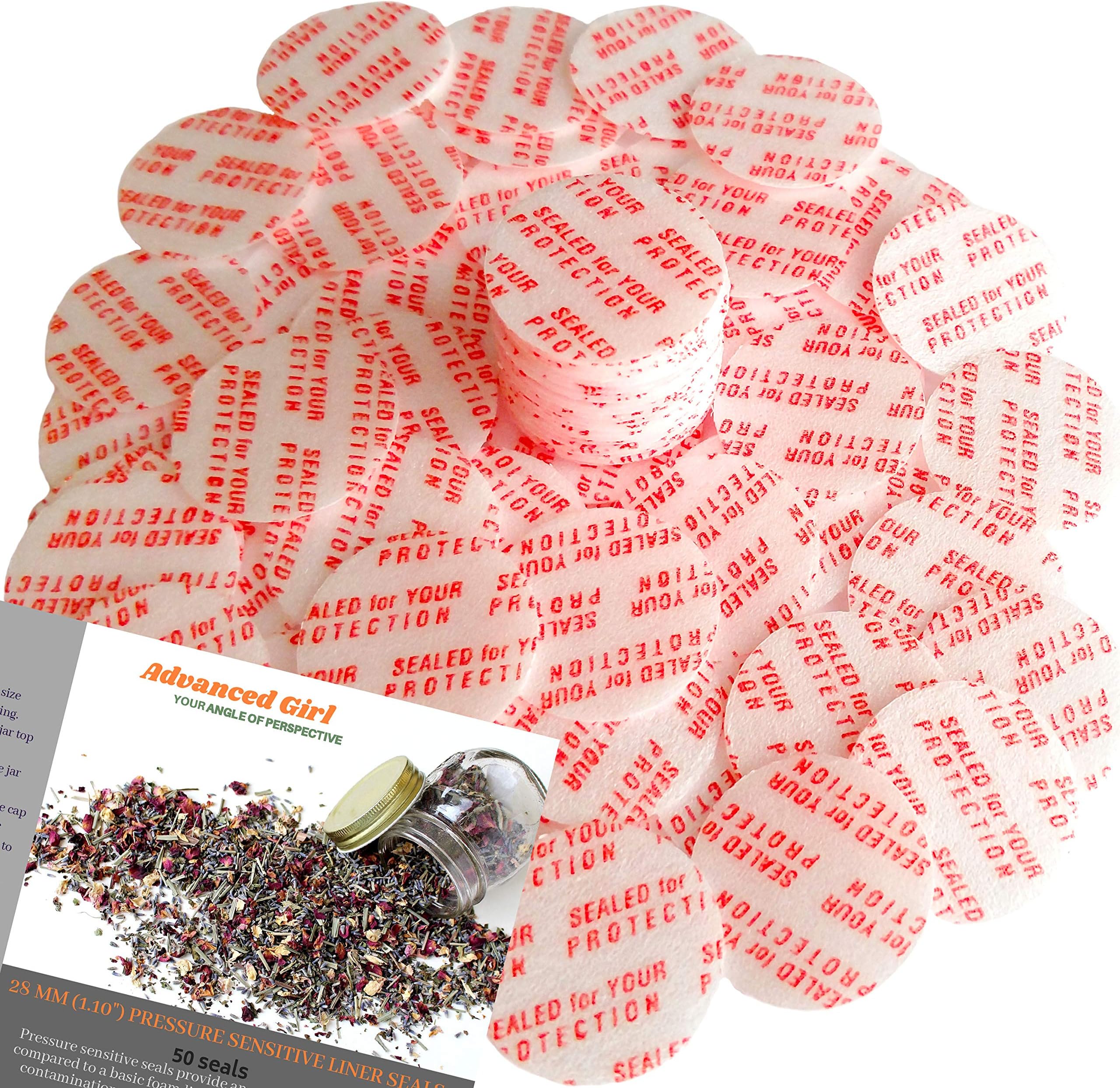 Torque Activated Pressure Sensitive Seals Cap Liners - 28 mm (1.10") -50 PCS -Made in USA- for Glass & Plastic Bottles & Containers - No Induction Sealer Needed