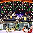 Christmas Lights Outdoor Decorations, 520LED 50FT 8 Modes Curtain Fairy String Lights Decor with 120 Drops, Plug in Waterproof Timer Memory Function for Christmas Holiday Wedding Party (Multicolor)