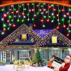 Christmas Lights Outdoor Decorations, 520LED 50FT 8 Modes Curtain Fairy String Lights Decor with 120 Drops, Plug in Waterproof Timer Memory Function for Christmas Holiday Wedding Party (Multicolor)