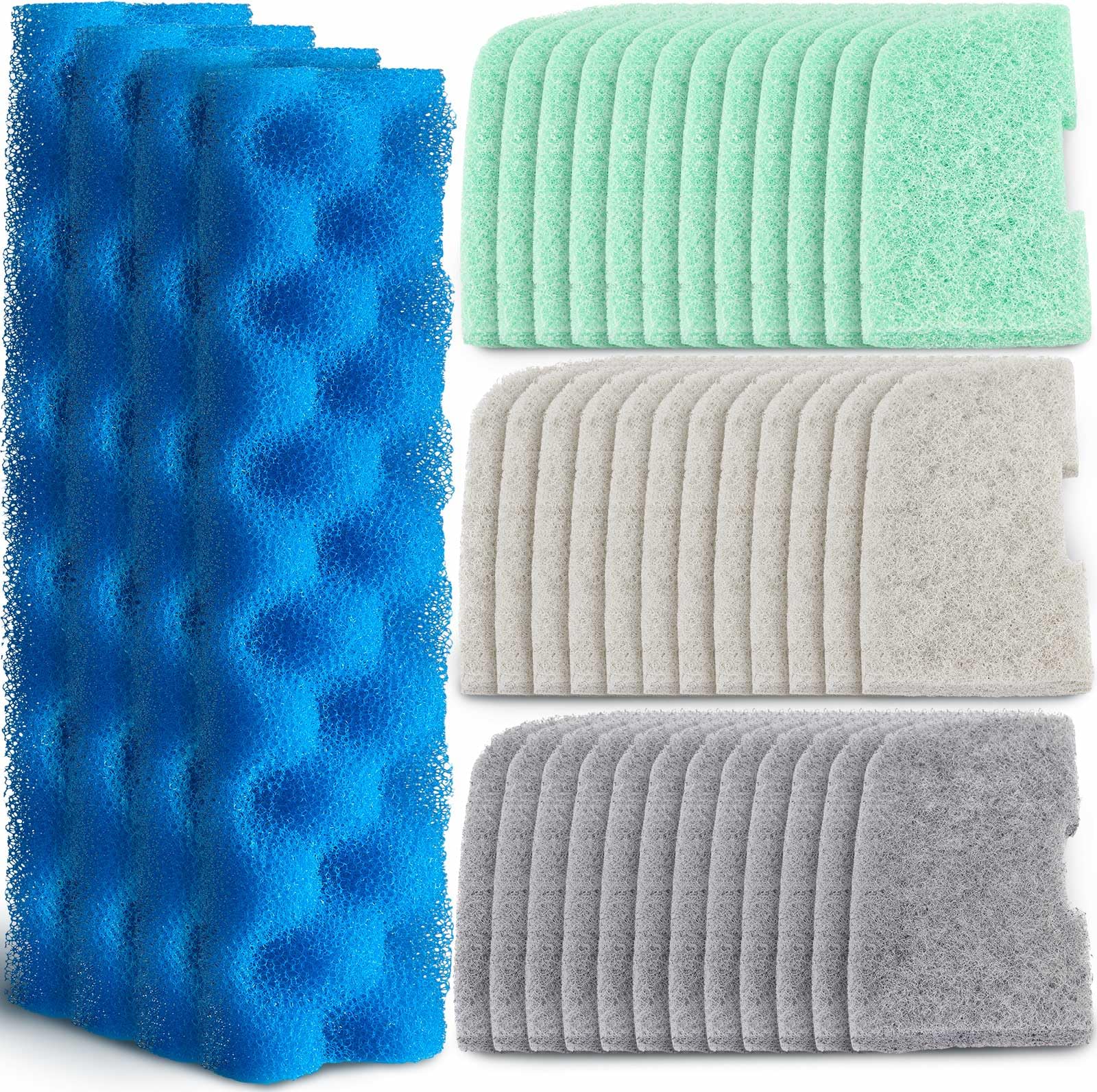 40 Pcs Compatible with 406/407 Replacement Filter Media Kit, Aquarium Filters Set Including 4 Biological Foams, 36 Ammonia/Phosphate/Nitrite Remover