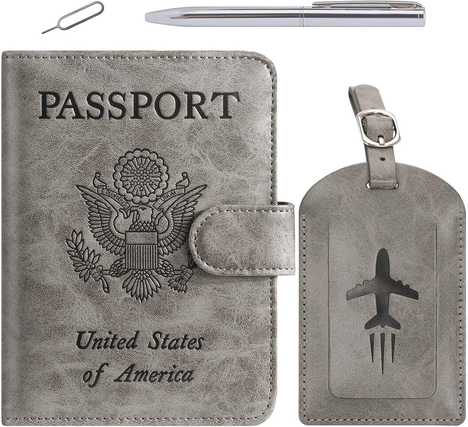Passport Holder With Luggage Tag Cover Wallet RFID Blocking Leather Case Travel Essentials Accessories Travel Must Have(114#Grey) Passport Holder With Luggage Tag Cover Wallet RFID Blocking Leather Case Travel Essentials Accessories Travel Must Have(114#Grey)